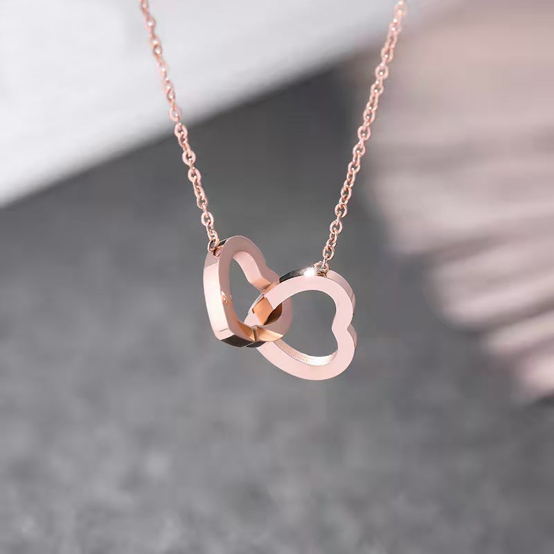 Double Interlocking Heart Necklace for Women | Minimal Love Jewelry