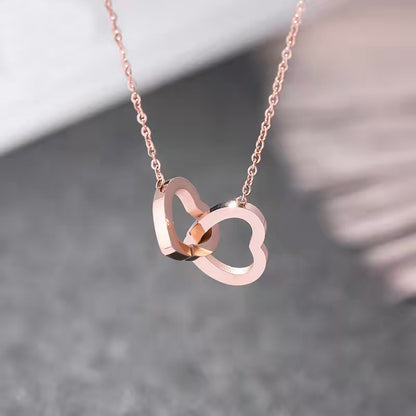 Double Interlocking Heart Necklace for Women | Minimal Love Jewelry