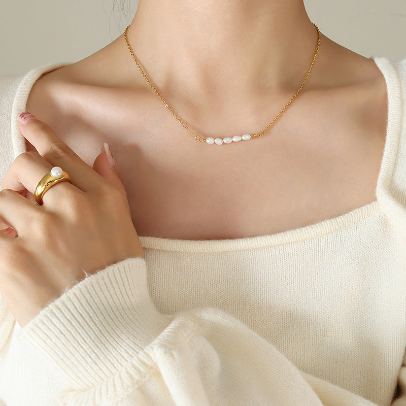Minimal Freshwater Pearl Bar Necklace for Women | Elegant Pearl Necklace