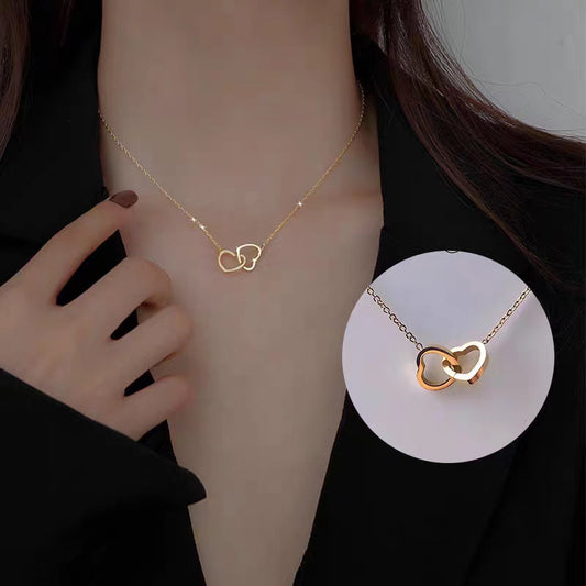 Double Interlocking Heart Necklace for Women | Minimal Love Jewelry